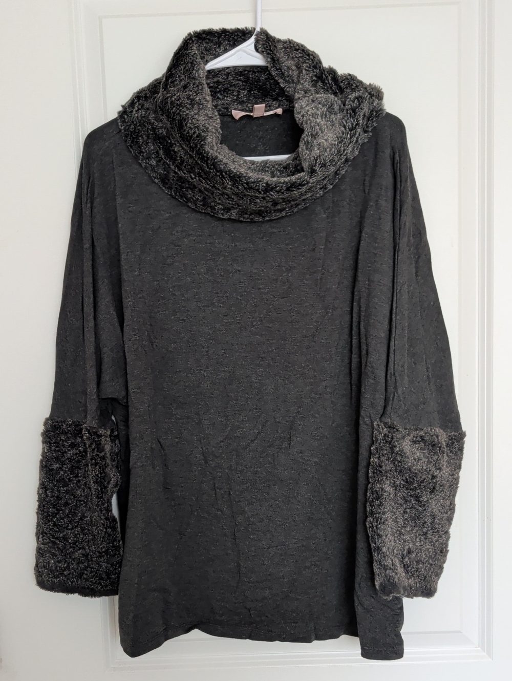 Philosophy Charcoal Gray Faux-Fur Trim Cowl Sweater